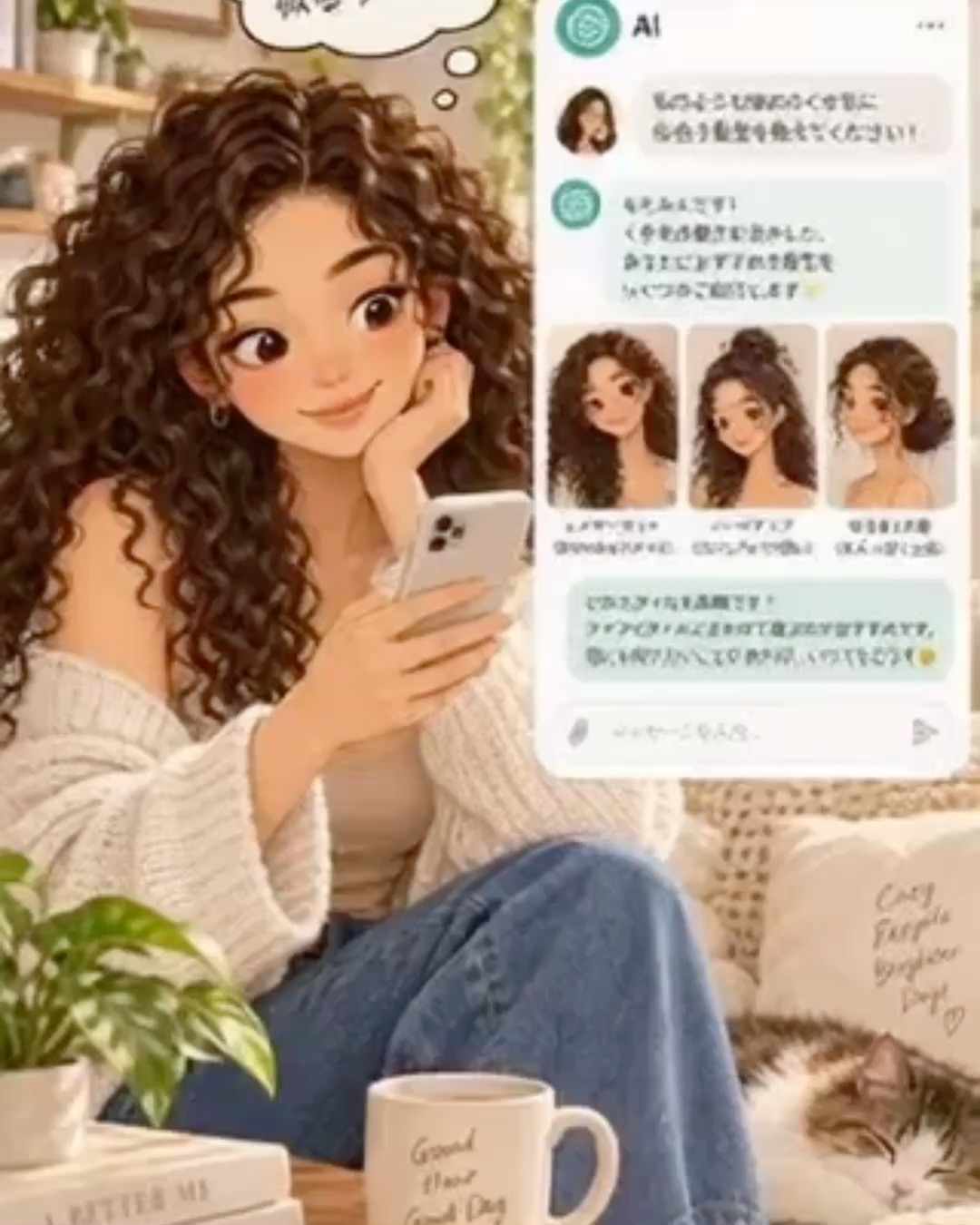 縮毛矯正をやめて半年、ChatGPTに髪型相談した体験を表したイメージ画像